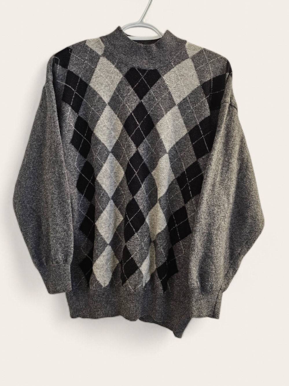 Women's Grey Argyle Mock Neck Sweater